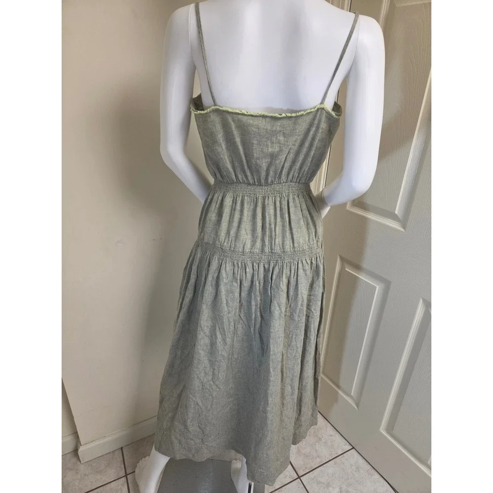 Urban Outfitters Green Linen Cotton Smocked Midi Dress OB1498159 Womens s nwt